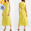 Hot Sale Belted Sleeveless Yellow Summer Shirt Dress Manufacture Wholesale Fashion Women Apparel (TA0300D)